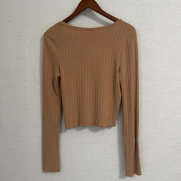 Belle du Jour Crop Top Women L Taupe Stretch Lettuce Edge Boho Feminine Casual - Picture 12 of 12